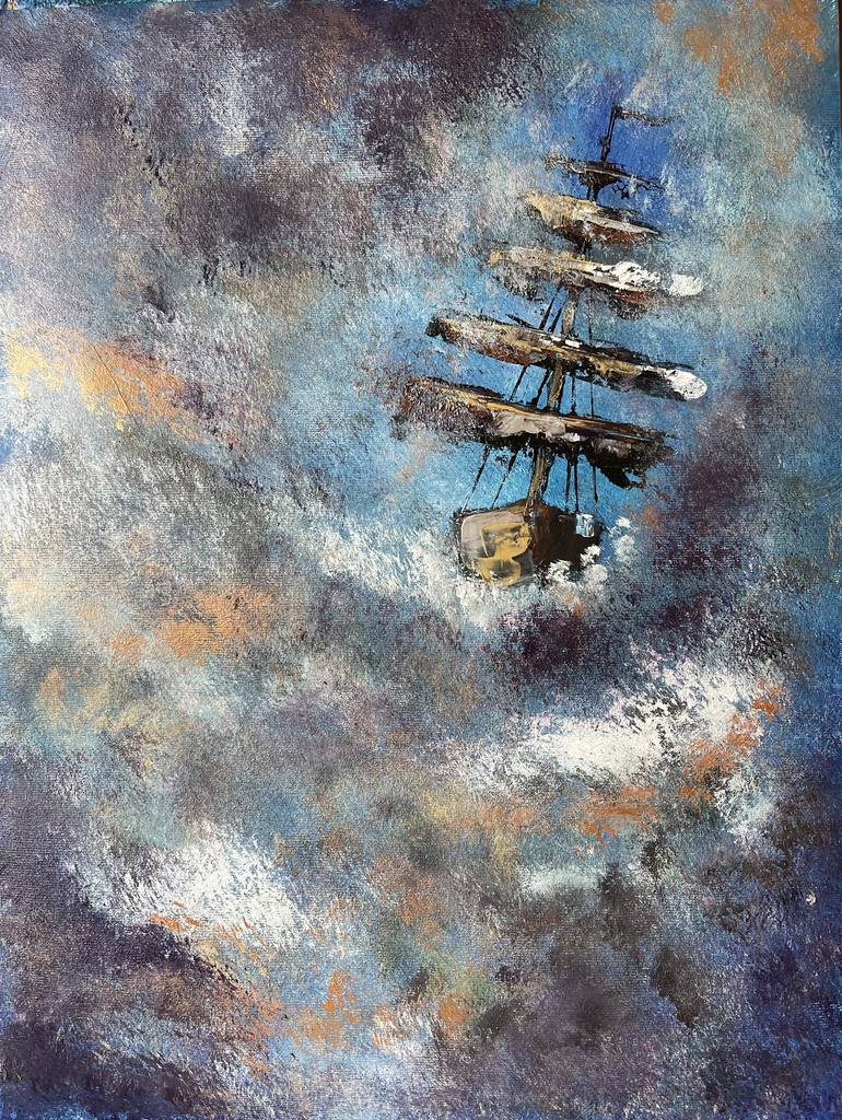 Ship in stormy seas Painting by Alicia Hentall