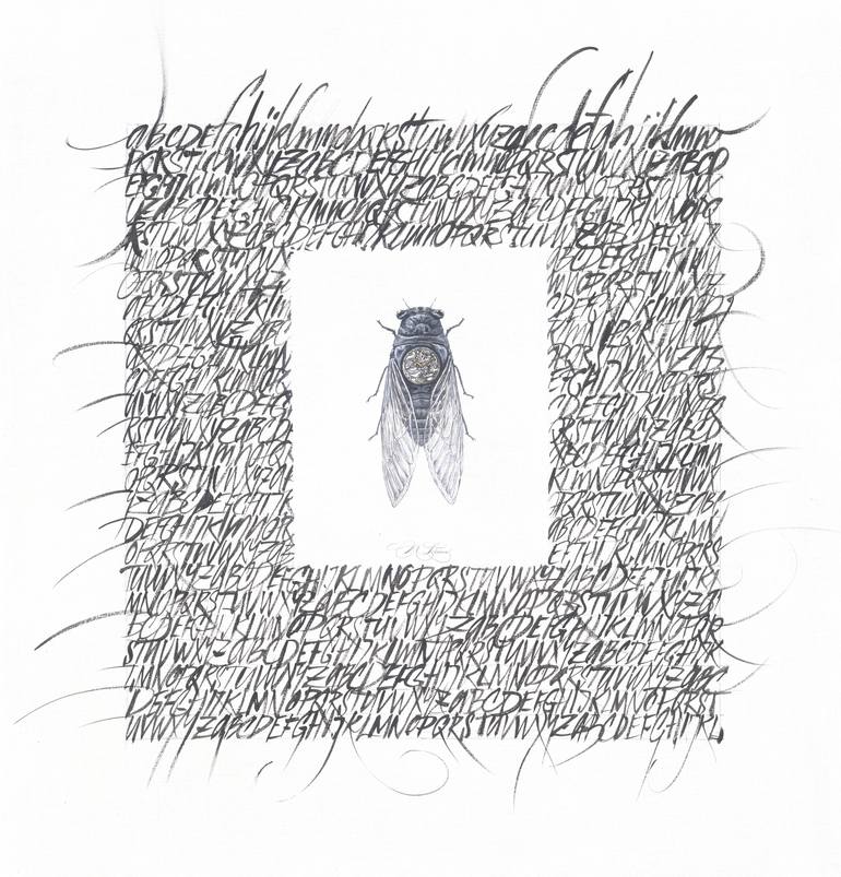 Cicada calligraphy on canvas (print) Painting by Natalia Lotareva ...