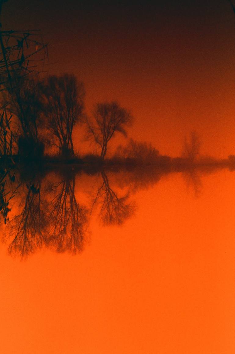 Original Landscape Photography by Gelu Stanculescu | Expressionism Art on Plastic | Fog on the lake (4) - unedited analog photography
