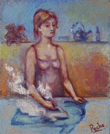Original Impressionism Women Painting by Temo Peche