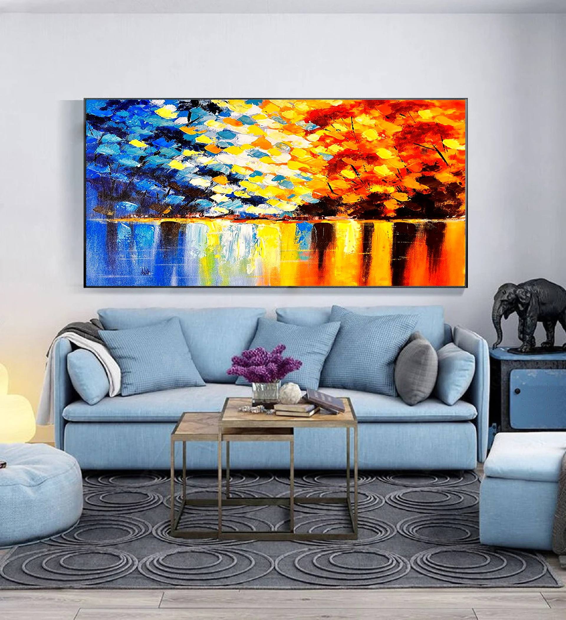 Elephant painting with acrylic and oil paint on black canvas Modern  Abstract Art - Oversized Paintings on Canvas, Large Office Wall Art , Large