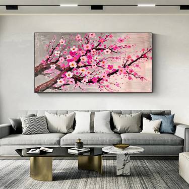 Pink Flower Painting, Abstract Wall art, tree painting LK2 thumb