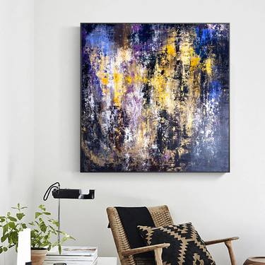 Extra large wall art, purple gold texture painting L8190 thumb