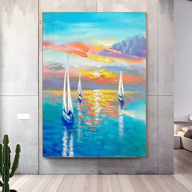 Original Abstract Sailboat Paintings by Kal Soom