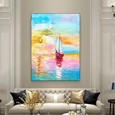 Lage Seascape Wall Decor With Sailboat For Living Room thumb