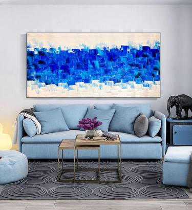 Blue Impasto Texture abstract artwork, blue painting for decor thumb