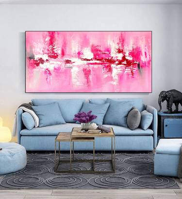 Extra large wall art, Pink color soft tone painting for decor thumb