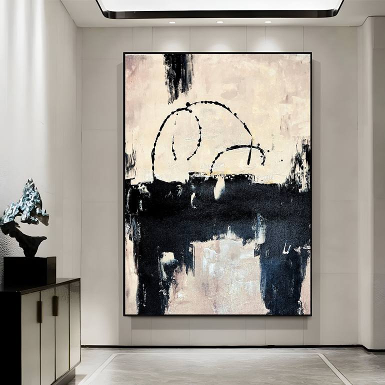 Elephant painting with acrylic and oil paint on black canvas Modern  Abstract Art - Oversized Paintings on Canvas, Large Office Wall Art , Large