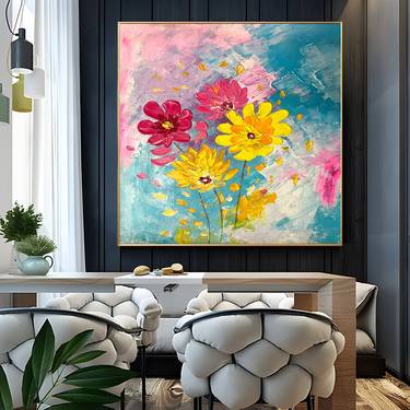 Colorful Flowers painting, Original artwork Large wall art thumb