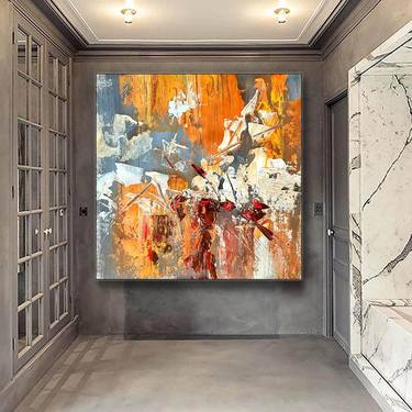 Extra large wall art, Orange grey painting, Texture Painting thumb