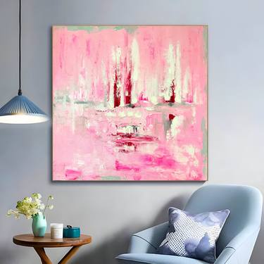 blush Pink Color Abstract Painting, Original Artwork thumb
