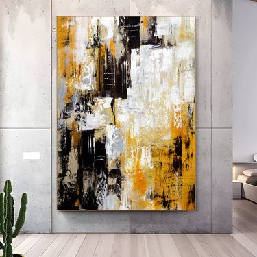 Yellow Brown Color Canvas Painting, Extra Large Painting Canvas thumb
