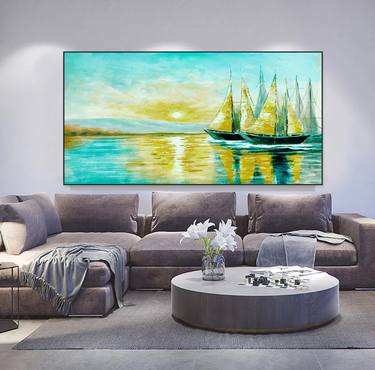 Seascape painting with Sailing boats, Sailboat Painting Artwork thumb