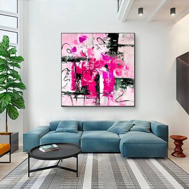 Large Artwork Pink & black Art Deco, Canvas Painting Art thumb