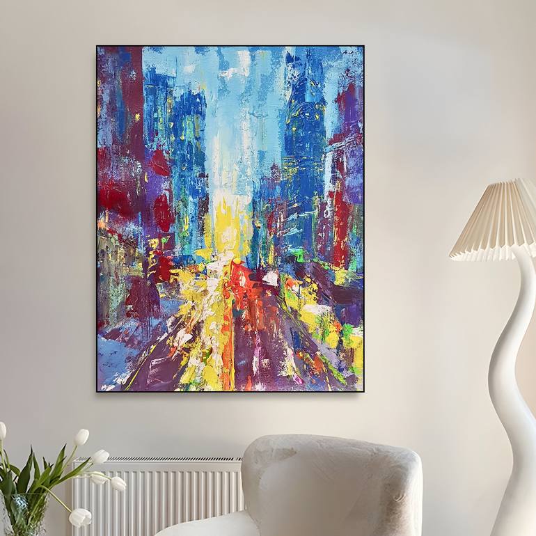 Original Abstract Expressionism Cities Painting by Kal Soom
