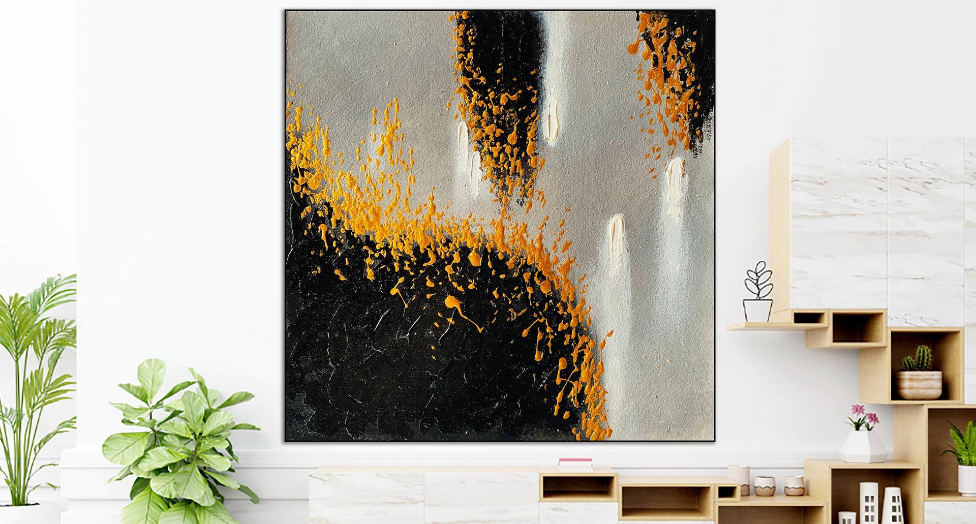 Black Gold Grey Handmade painting , Wall Decor , abstract art