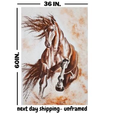 Handmade Horse painting on canvas with acrylic colors, size 60/36 inch , express sipping thumb