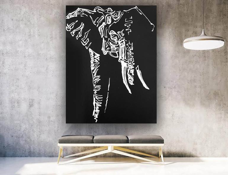 Elephant painting with acrylic and oil paint on black canvas Modern  Abstract Art - Oversized Paintings on Canvas, Large Office Wall Art , Large  Abstract Art, Original Wall Art -AG133 Painting by