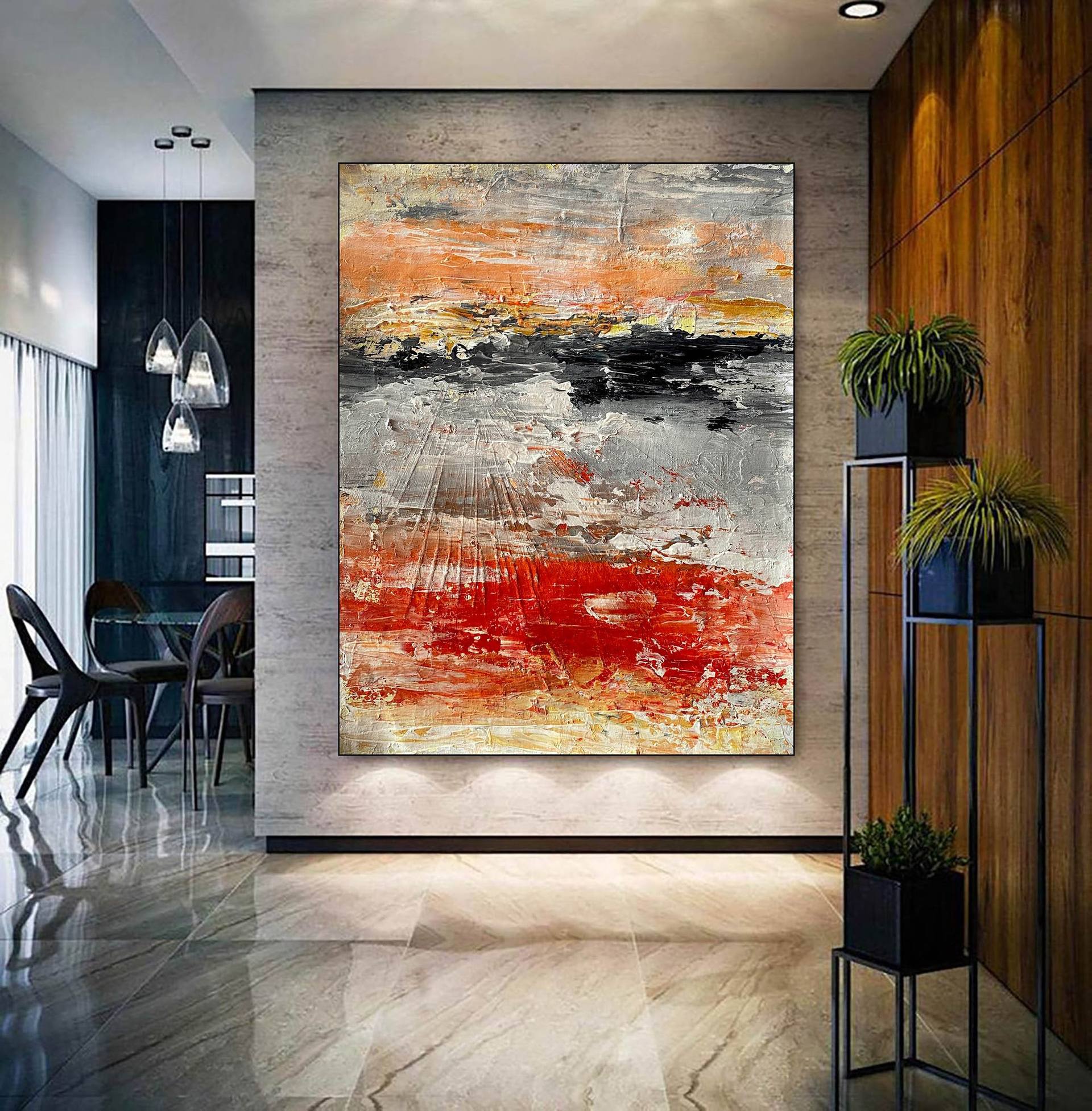 Oversized Canvas Art Extra Large Wall Art Abstract Landscape Painting Minimalist Painting with Rich Textures,Modern and Clean-HLBW #J159L1