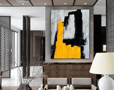 Large Canvas Art Living Room Decor-Leah Caylor #L21Z1 Horizontal Black and White Minimalist Art Modern Minimal Painting on Canvas