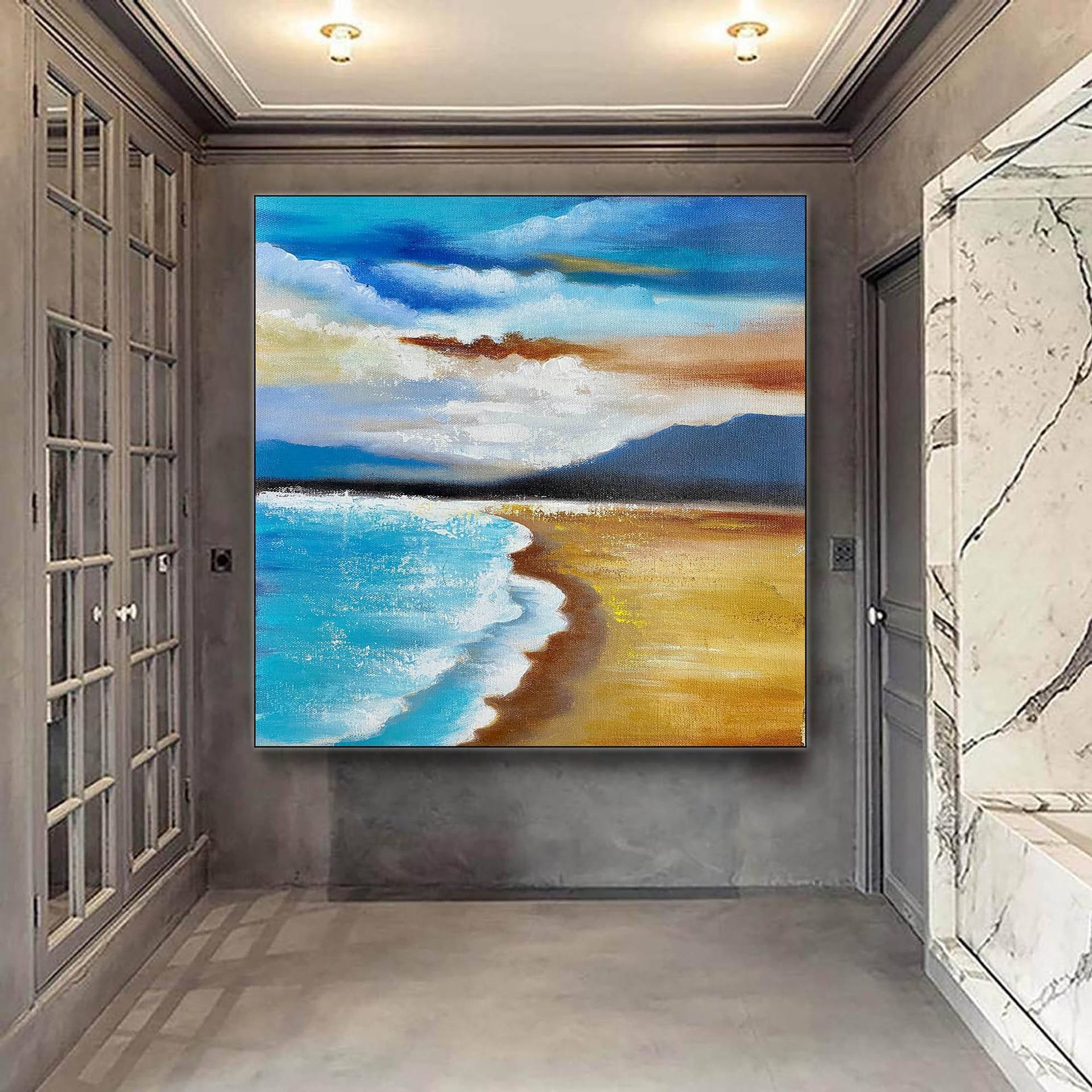 Large Original Sea Level Blue Oil Painting, Large Wall Art Light Sky  Painting, Sky Landscape Painting, Large Ocean Canvas Painting - Yahoo  Shopping