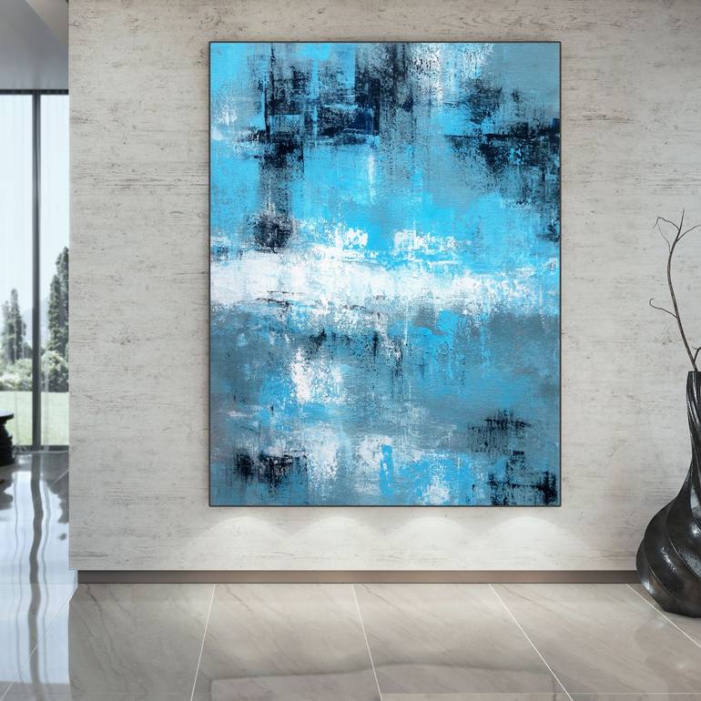 Original Blue And Green Abstract Painting On Canvas Large Green Abstract Canvas Art Oversized Modern Abstract Painting For Living Room