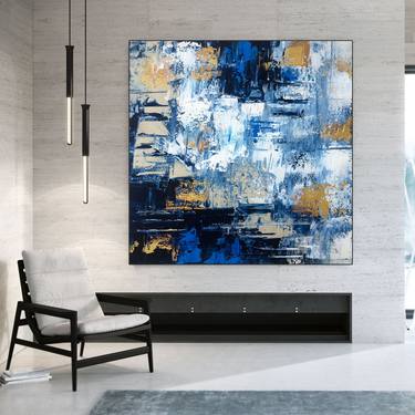 Minimalist Hand painted wall art Original blue Abstract painting Modern original Home art painting Extra large texture abstract art