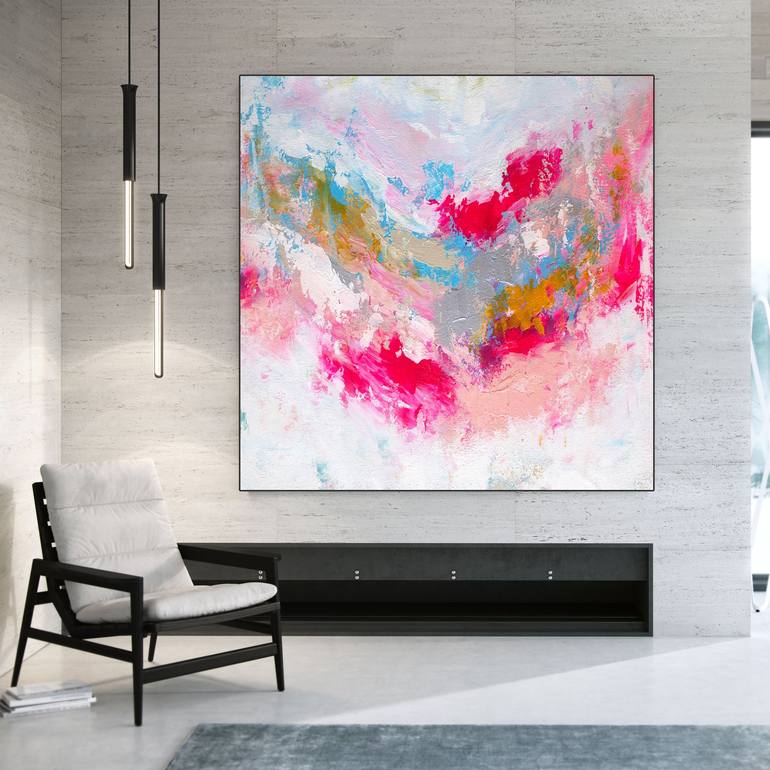 Pink Flower Abstract Handmade Modern Oversize Abstract Wall Art Textured Painting Extra Large Abstract Painting