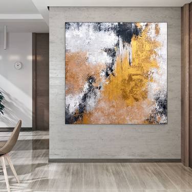 Gold Texture painting, Impasto Artwork for large wall art AH107 thumb