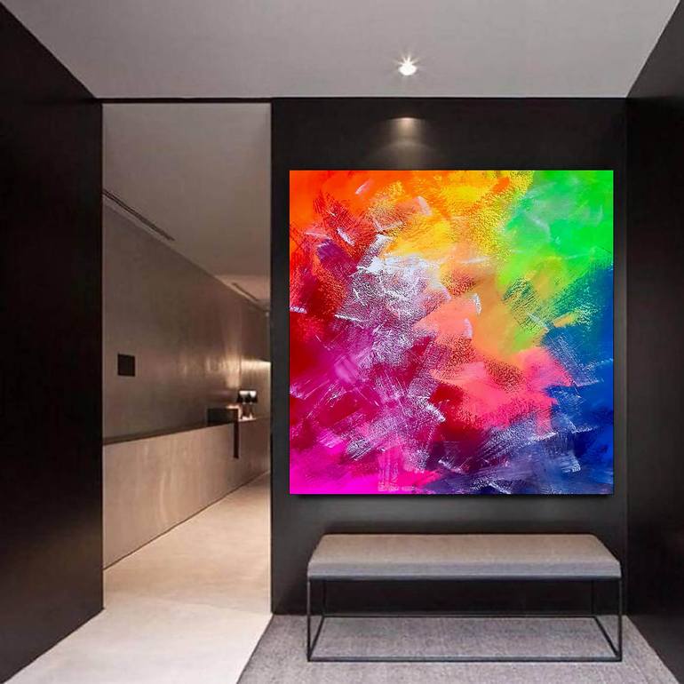 Multi Colour Abstract Painting On Canvas AG122 Painting by Kal Soom