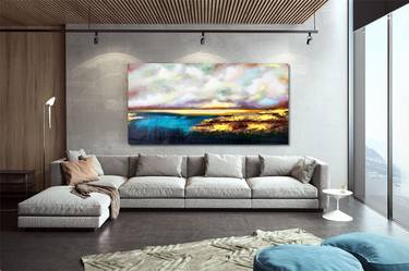 Ocean painting on canvas sunset wall art, Sunrise Landscape BZ19 thumb