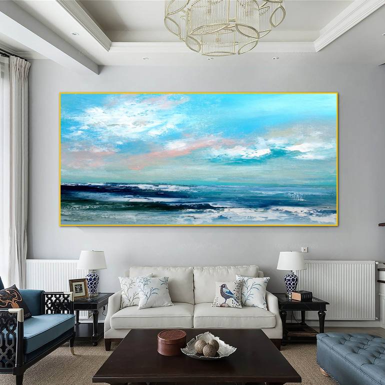 Extra large Blue Ocean Painting, Landscape Painting SA81 Painting by Kal  Soom Saatchi Art