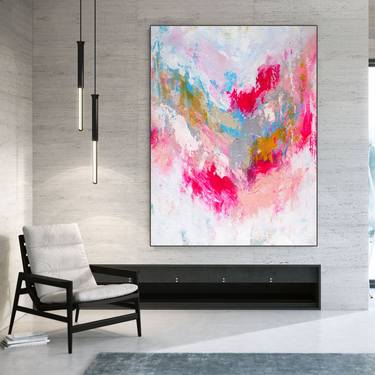 Colourful Abstract Painting, Pink Original Wall Art AH001 thumb