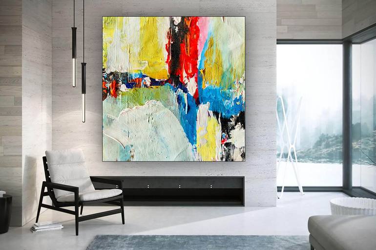Multi Colour Abstract Acrylic Painting Canvas Large Canvas Home Office  Interior Bedroom Decor Wall Art Palette Knife Red White Yellow Visi 