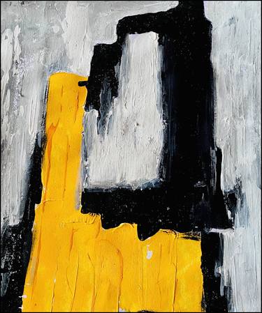 Large White Black Yellow Acrylic Painting, Minimal art -LV141 thumb