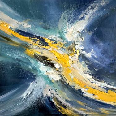 Blue and Gold Textured Modern abstract Painting G17 thumb