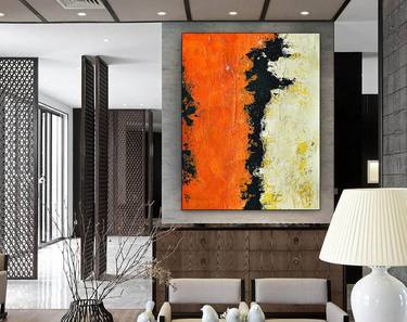 Abstract Canvas Original Paintings, White & Orange artwork LV-146 thumb