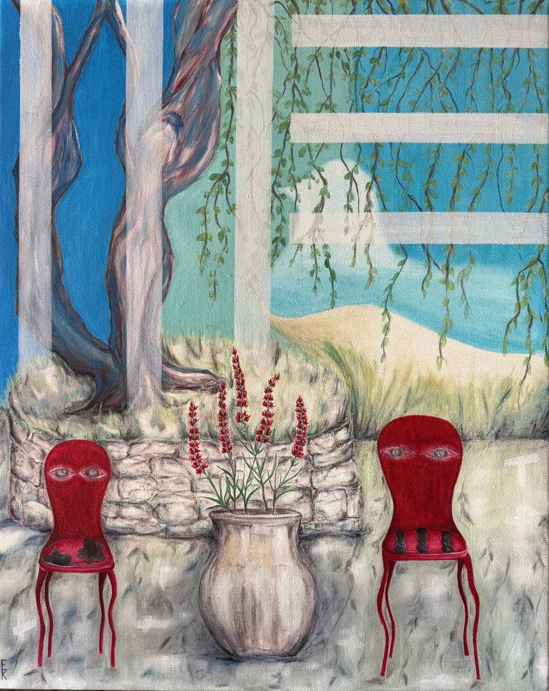 Original Fantasy Painting by Klimovich Eleonora | Contemporary Art on Canvas | Little monsters in the garden