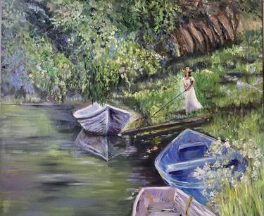Original Impressionism Boat Painting by Irina Khizhnyak