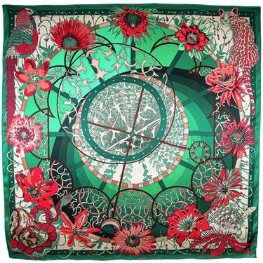 Flowers of Time · Green Silk Scarf thumb