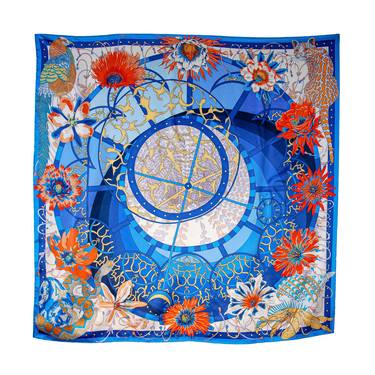 Flowers of Time · Blue Silk Scarf thumb
