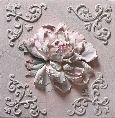 PEONY PINK * Sculpture painting * Plaster * * Palette knife thumb