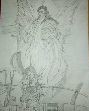 angel, guardian, children, drawart, pencil thumb