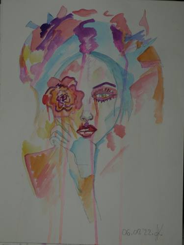 watercolor, paint, color, portraiture, girl, acvarel, wotercolors, paper thumb