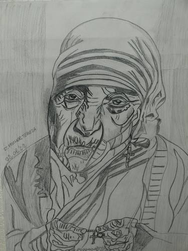 motherteresa, portraiture, paper, blackadwhite, pencil thumb