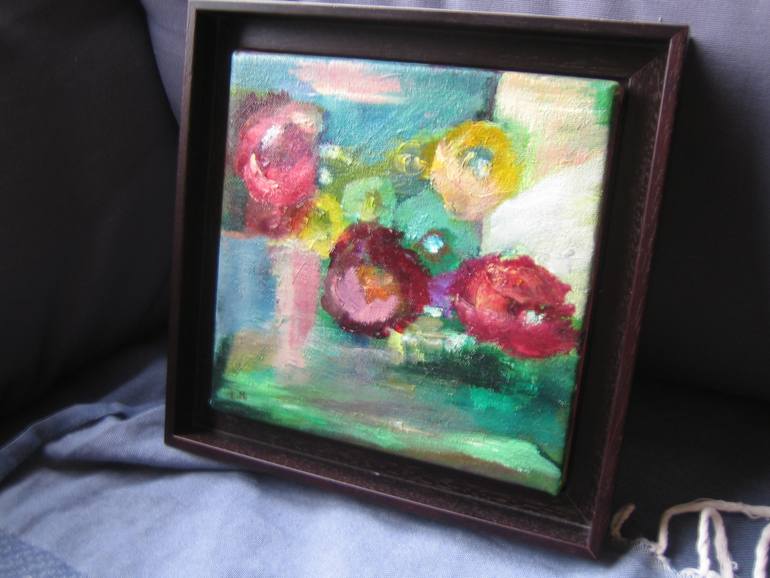 Original Abstract Expressionism Floral Painting by Evelyne Michel