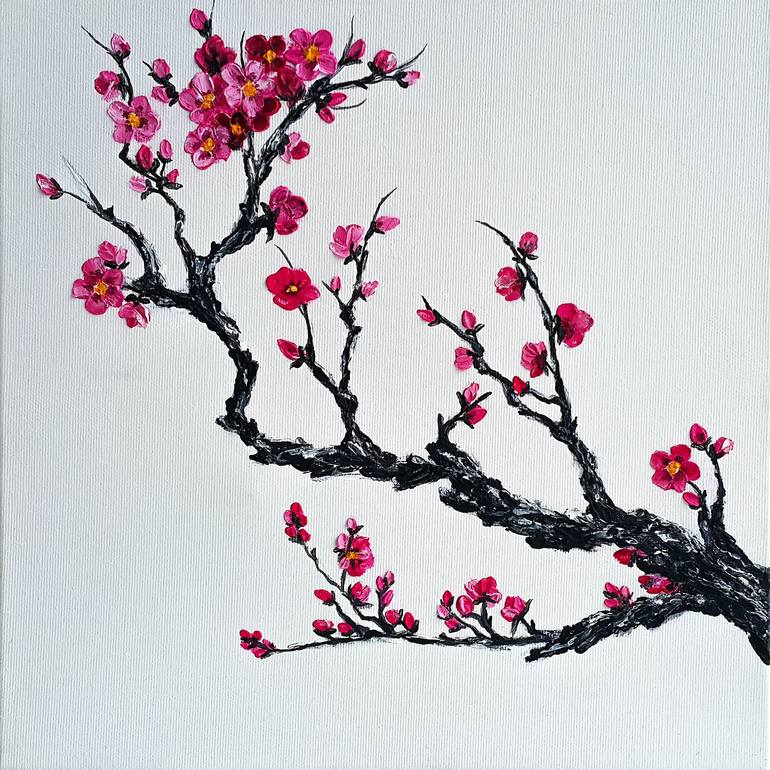 Sprig of cherry blossoms Painting by Tetiana Tiutiunnyk  Saatchi Art