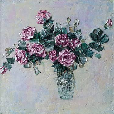 Flowers in a vase. Roses and hydrangeas. Intuitive painting 1. thumb