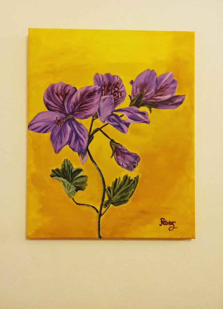 Original Art Deco Floral Painting by Rania Orf