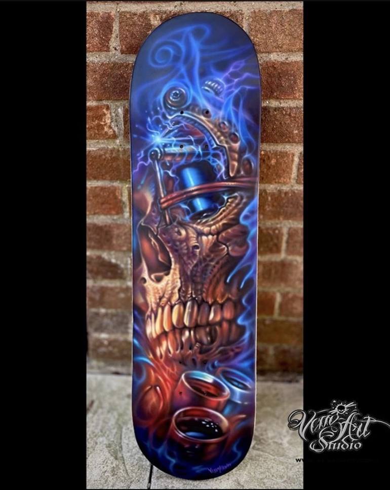 Old skool tattoo skateboard Painting by Vesso | Saatchi Art